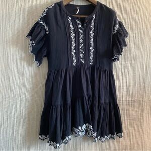 Free People Boho Wildflower Whimsical  Vintage Embroidered Floral Ruffle XS